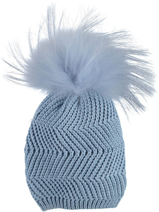 Blue Zigzag Single Pom Hat