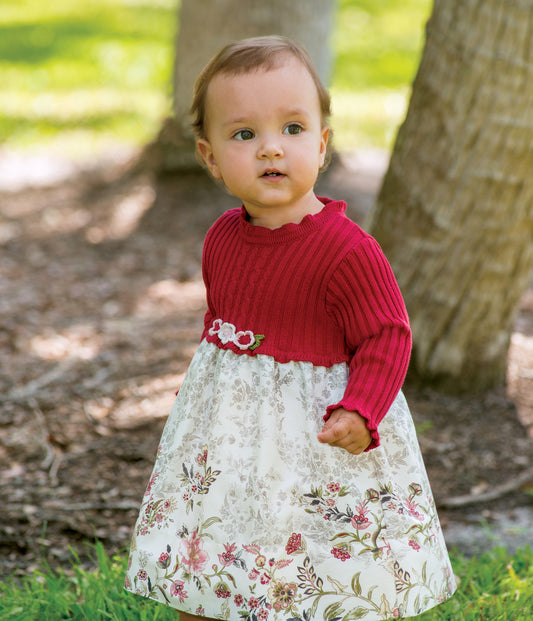 Burgundy Half Knit Floral Dress