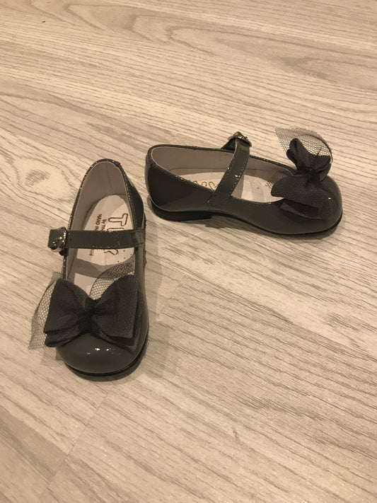 Grey Patent Mary Janes with Bow