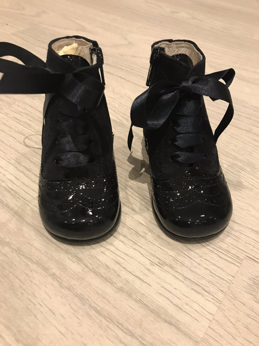 Navy Patent & Suede Traditional Boots