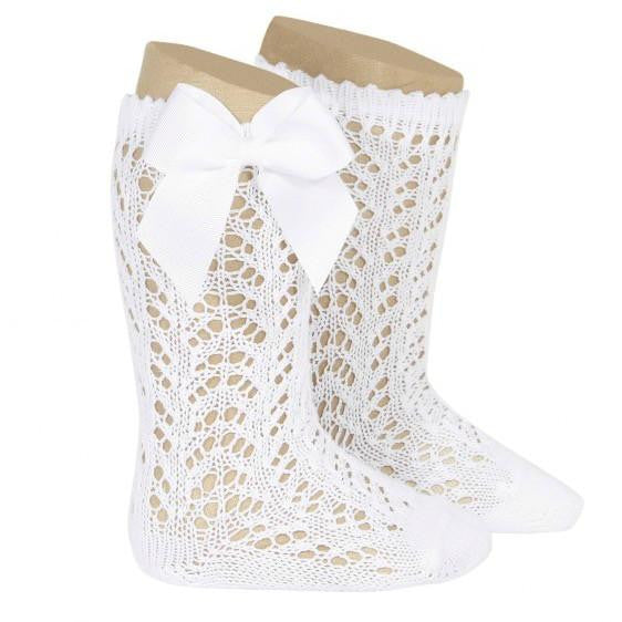 Pink Openwork Knee Sock with Bow