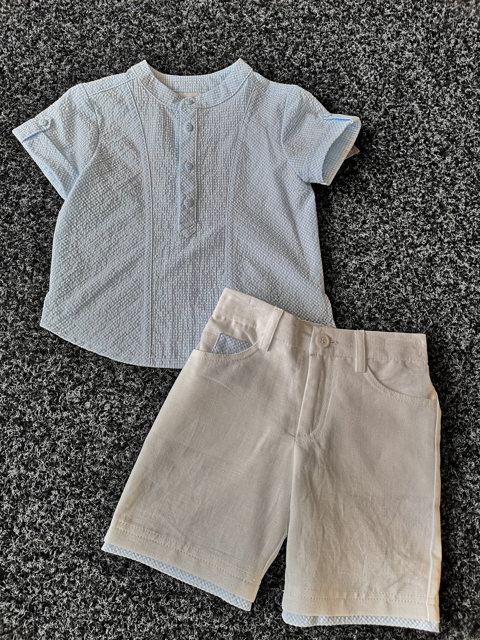 Blue and White Seersucker Short Set