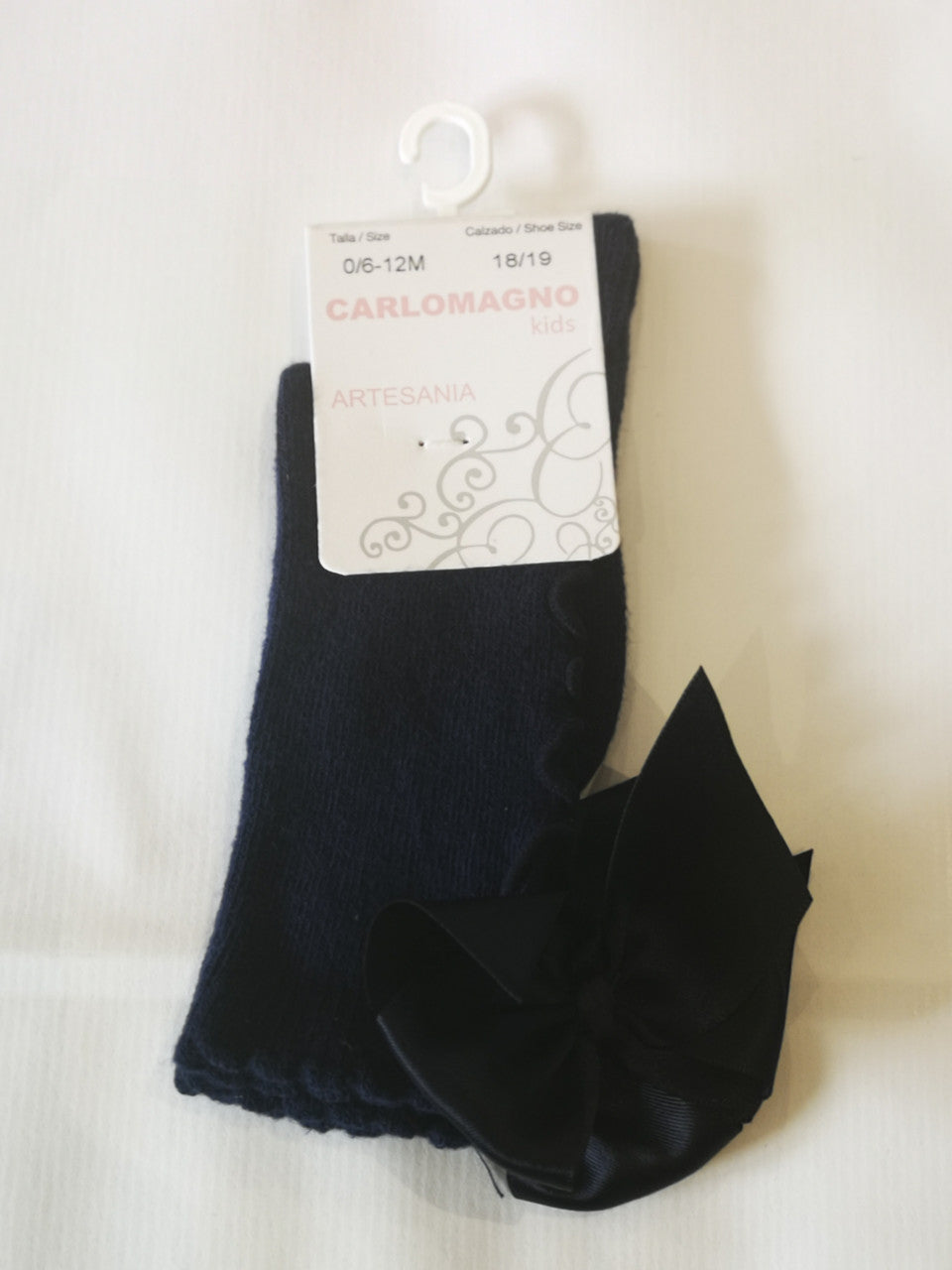Navy Twist Bow Knee Sock