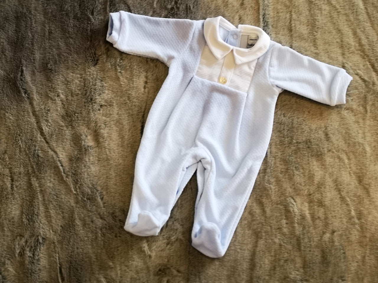 Blue Velour Babygrow