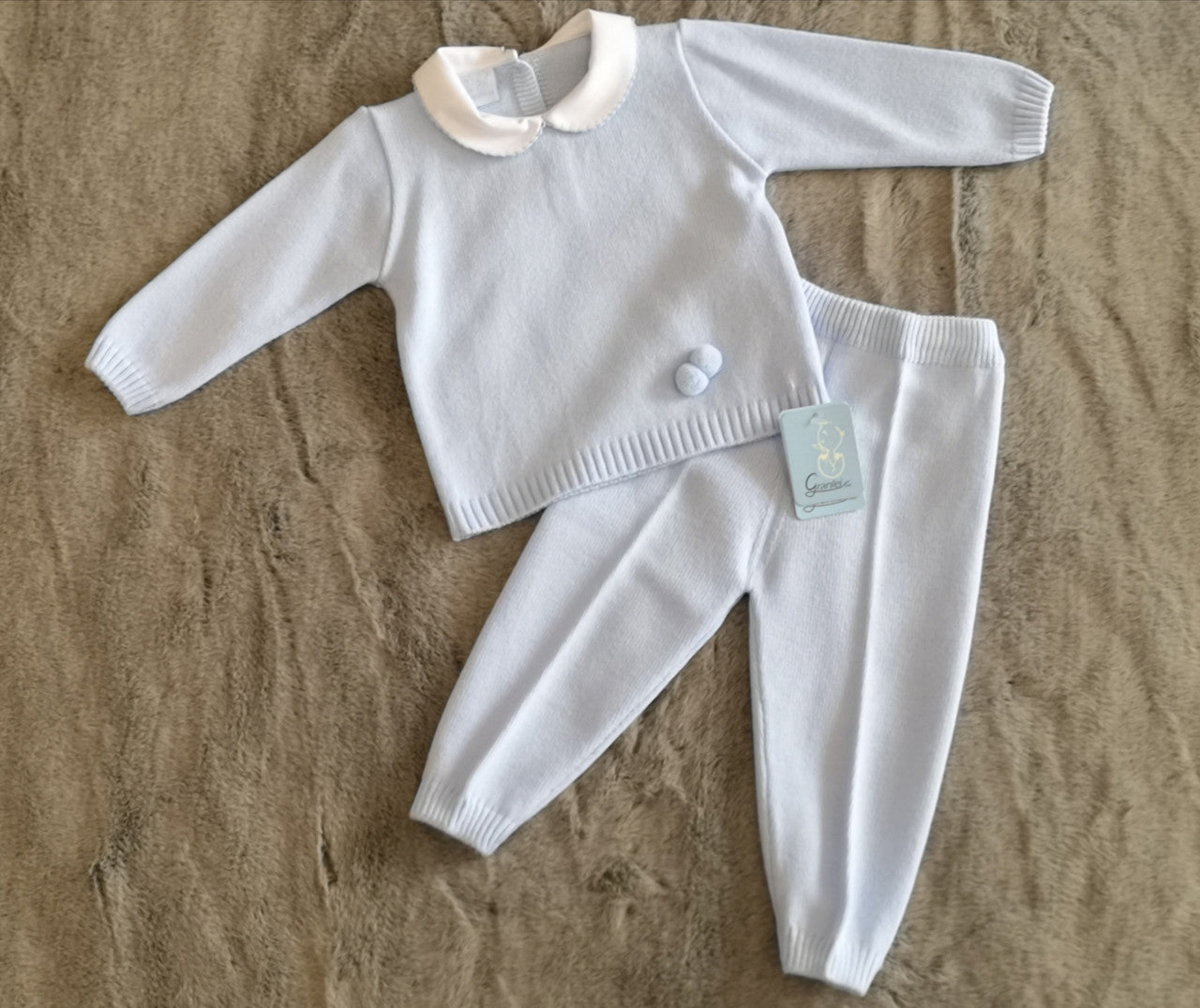 Granlei Blue Knitted Tracksuit with Pom Detail