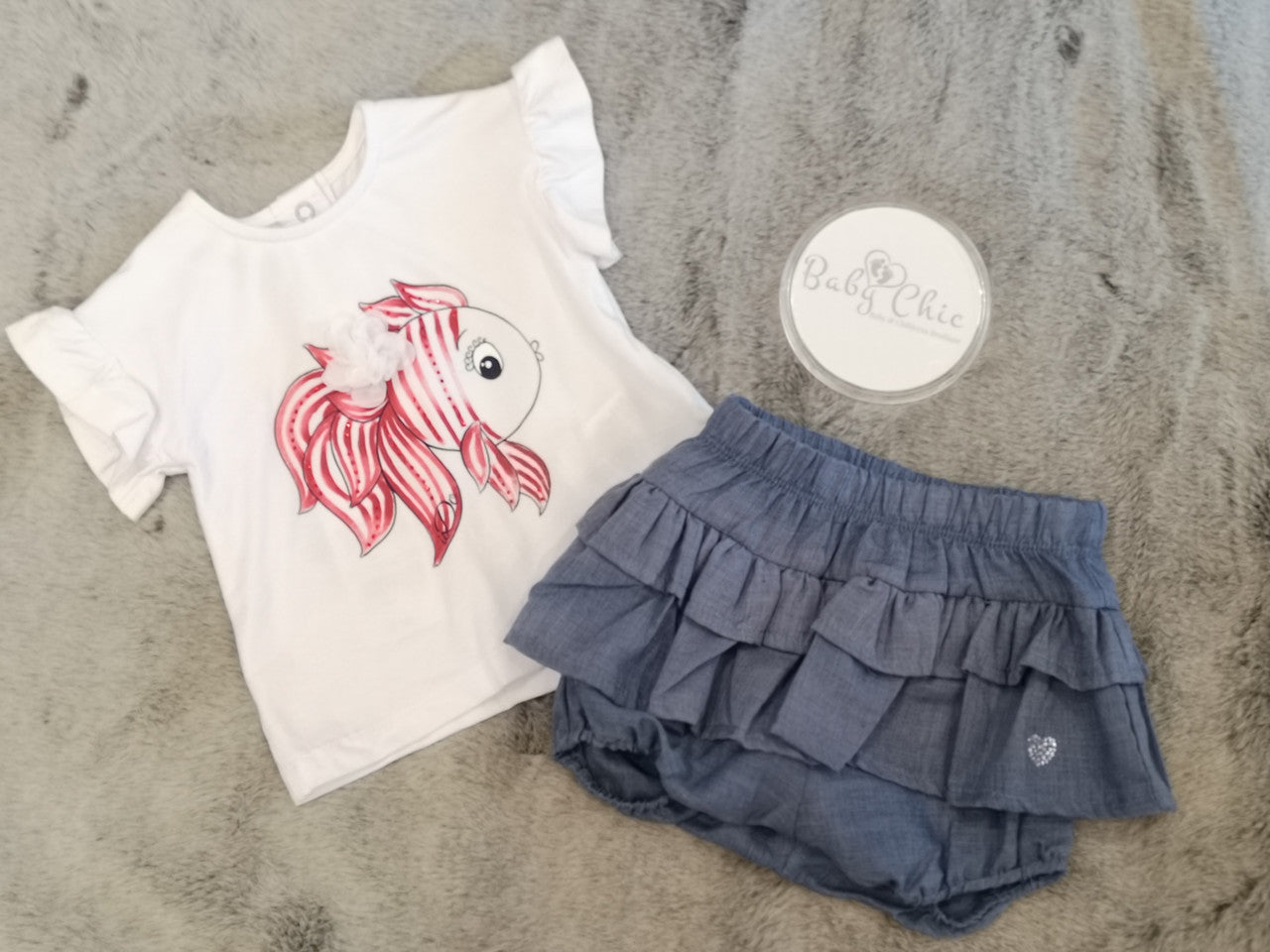 Denim Style Ruffle Shorts and TShirt Set
