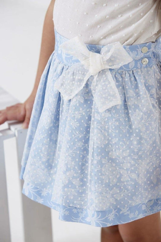 'Sky' white top and light blue skirt