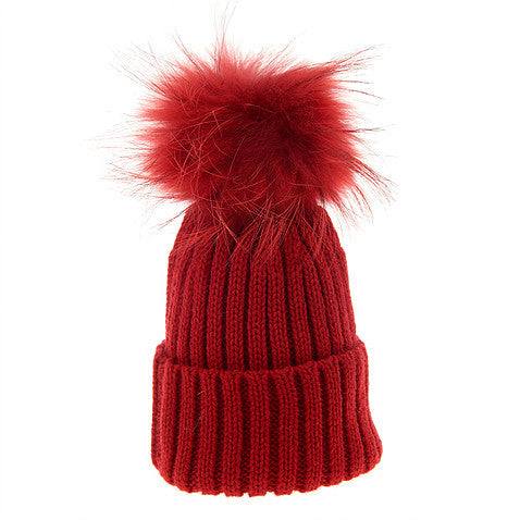 Red/Red Ribbed Single Pom