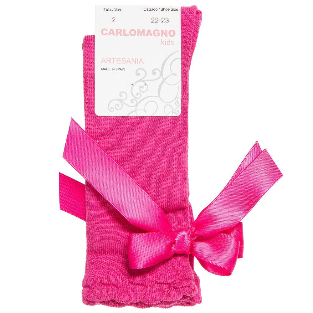 Fuschia Knee High Bow Socks
