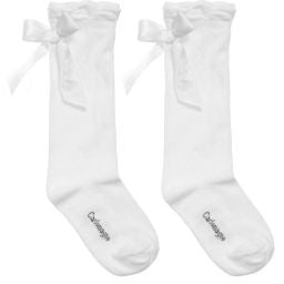 White Knee High Satin Bow socks