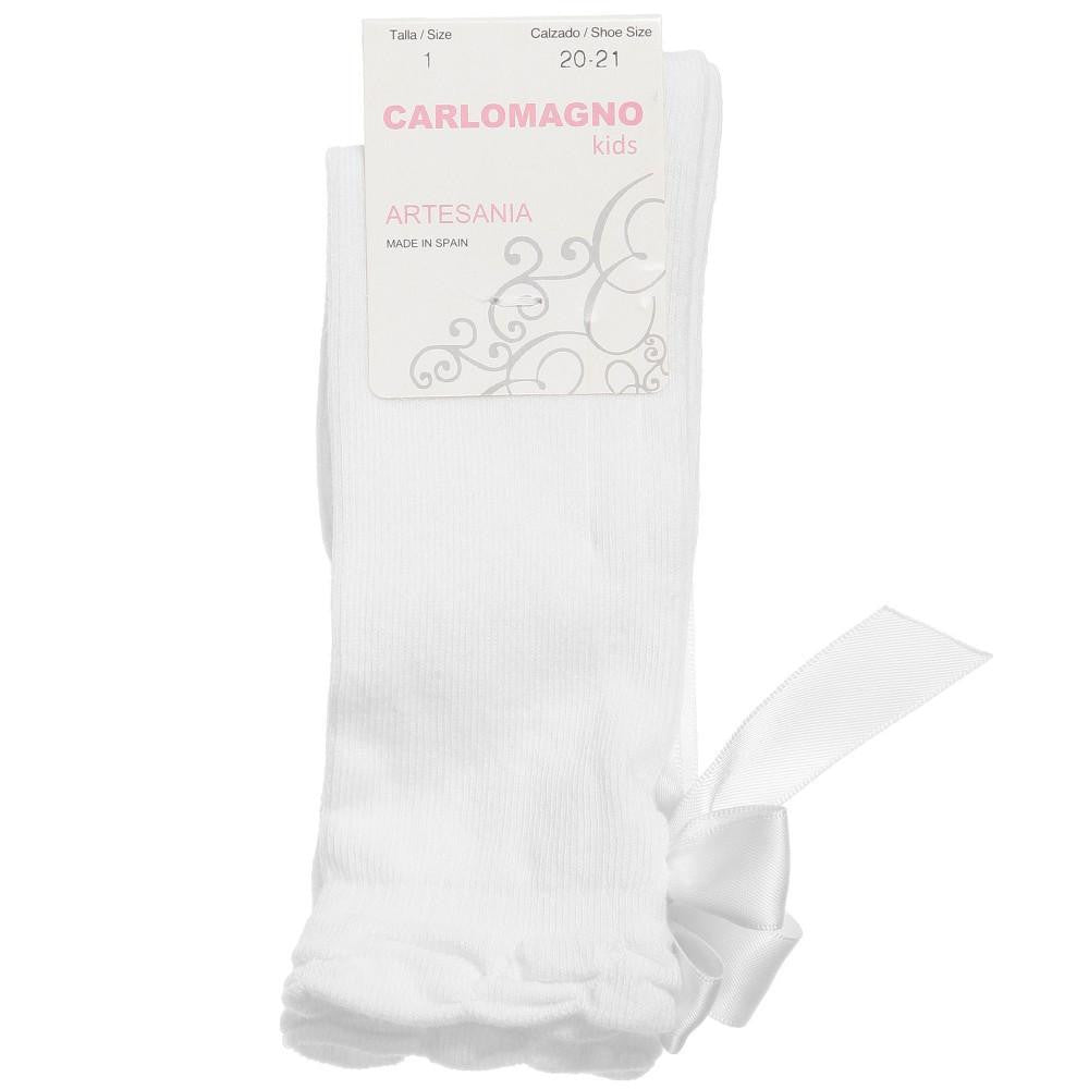 White Knee High Satin Bow socks