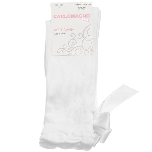 White Knee High Satin Bow socks