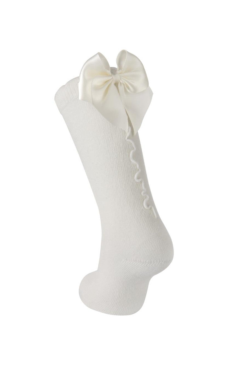 White Twist Bow Knee Sock