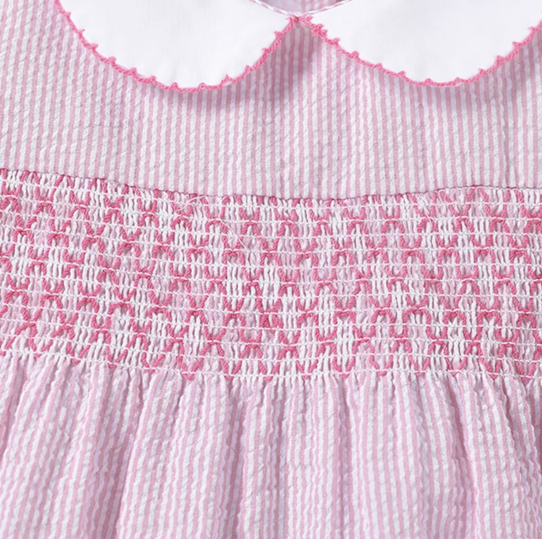 Pink Seersucker Bunny Smocked Dress