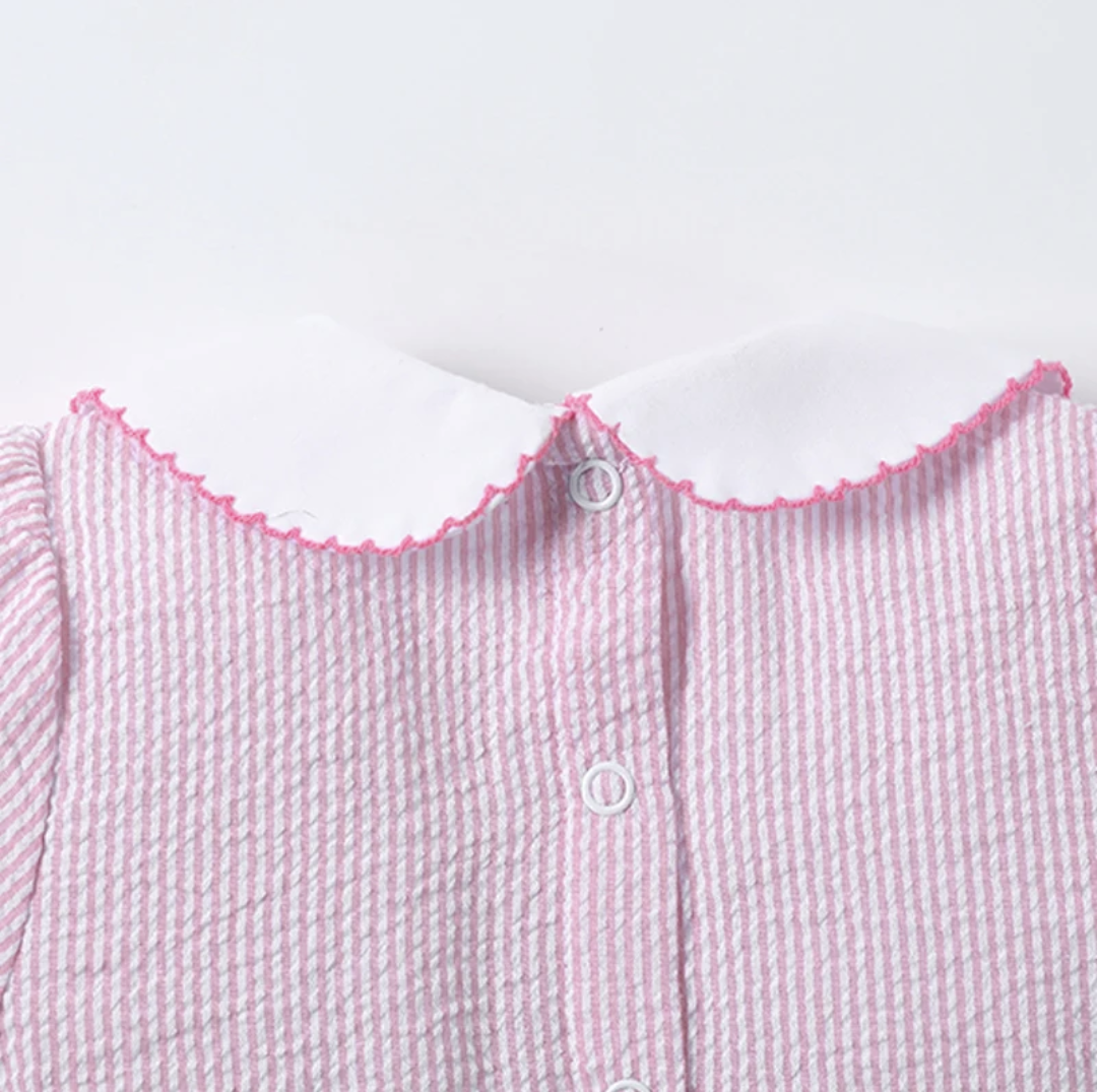 Pink Seersucker Bunny Smocked Dress