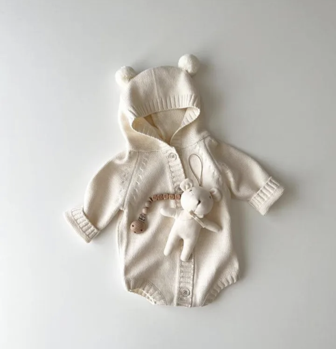 Knitted Romper with Hood