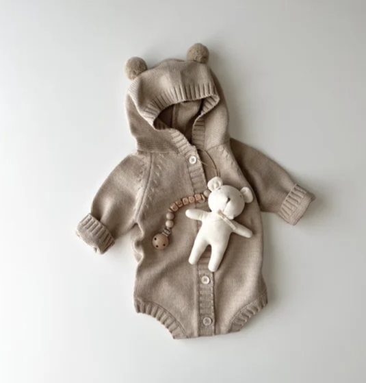 Knitted Romper with Hood