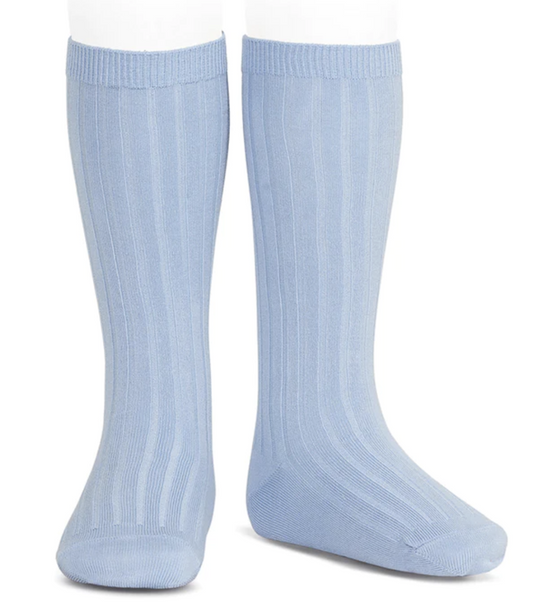 Light Blue Ribbed Boys Knee Socks