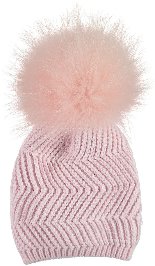 Pink Zigzag Single Pom Beanie