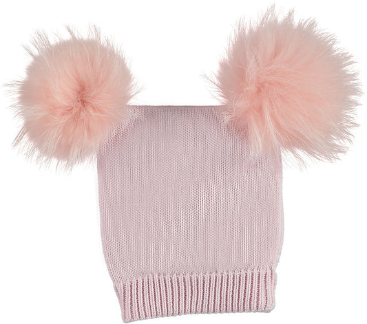 Pink Soft Slouch Double Pom hat