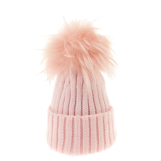 Pink/Pink Ribbed Single Pom Hat