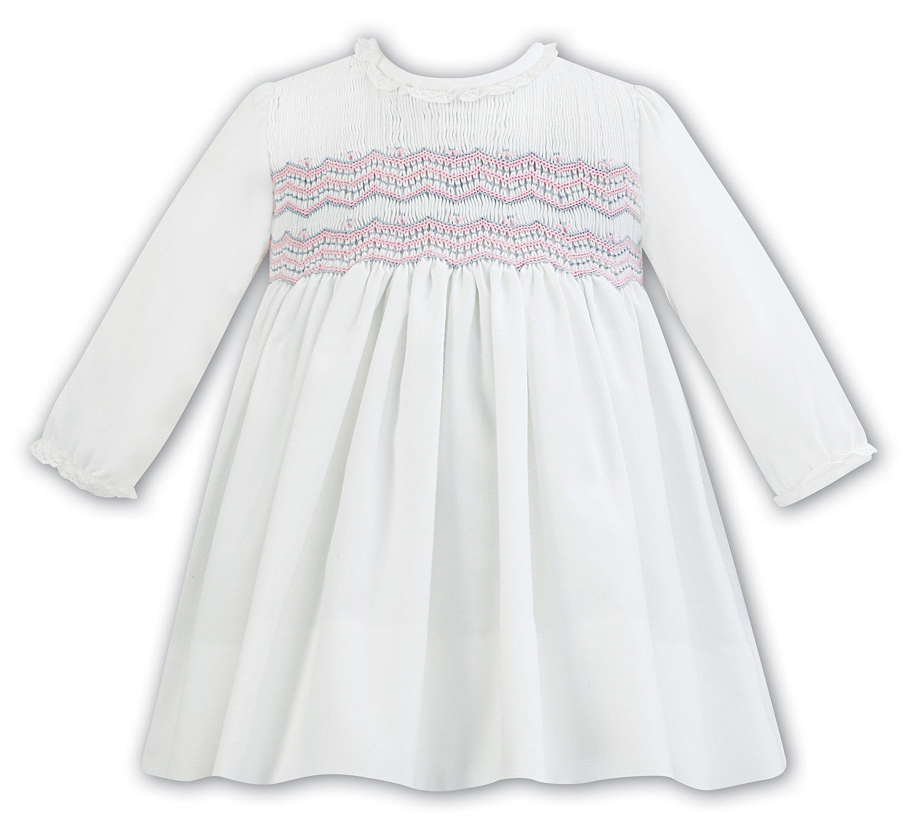 Ivory and Pink Twill Smocked Dress