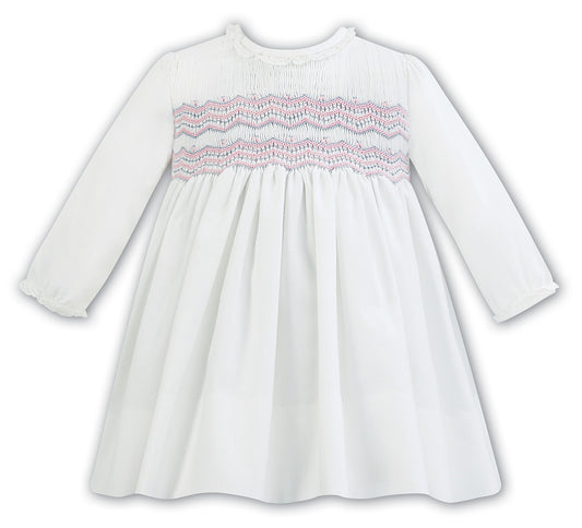 Ivory and Pink Twill Smocked Dress