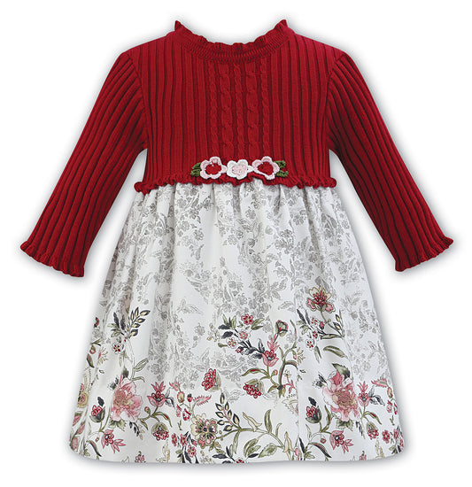 Burgundy Half Knit Floral Dress
