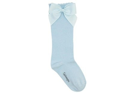 Sky Blue Knee High Bow Socks