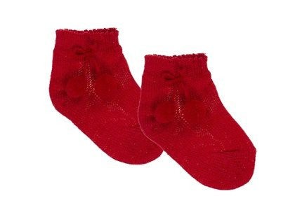 Red Ankle Pom Pom Socks