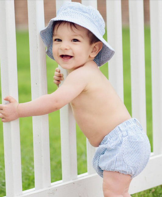 Blue Seersucker Sun Hat