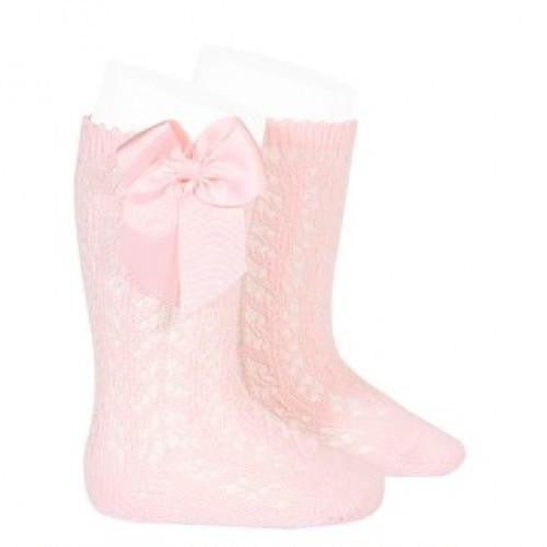 Pink Open Work Ankle Bow Sock