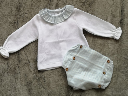Blue Checked Frill Jam Pant Set