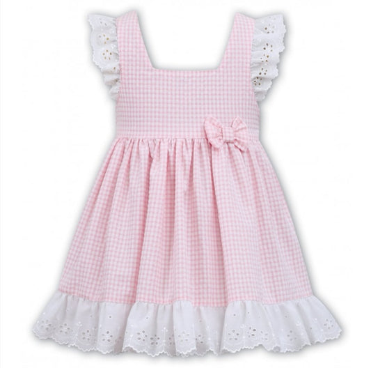 Pink and White Seersucker Pinafore Style Dress