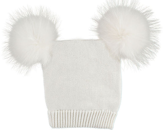 Ivory Soft Slouch Double Pom Beanie