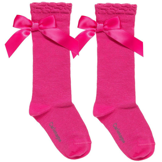 Fuschia Knee High Bow Socks