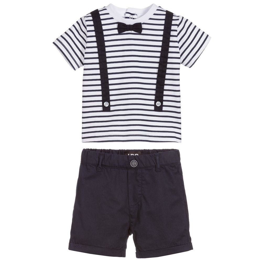 Navy and White Cotton Short Set