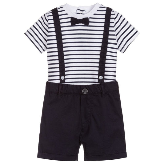 Navy and White Cotton Short Set