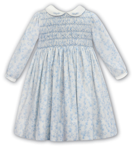 Pale Blue Floral Smocked Dress